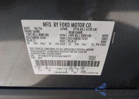 2017 Ford Explorer Limited from USA, damaged, VIN 1FM5K7F87HGA16877